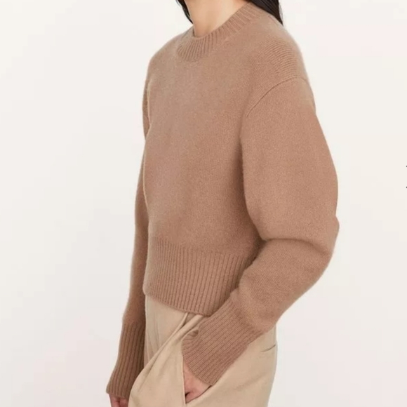 Nwt! Vince wide sleeve crew neck wool and cashmere blend sweater in oak buff - Picture 3 of 10